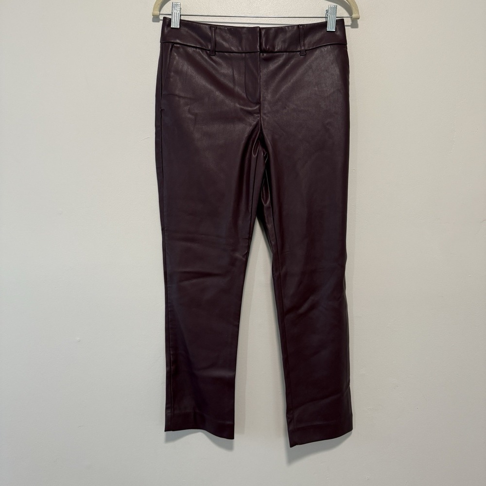 Ann Taylor NWT Plum Faux Leather Slim Pants Size 0 Petite - Picture 2 of 7